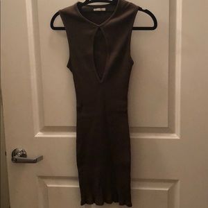 Olive green bodycon dress with opening in front